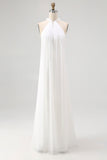 Biała sukienka plażowa z halter chiffon plus size, długa boho plażowa sukienka