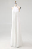 Biała sukienka plażowa z halter chiffon plus size, długa boho plażowa sukienka