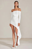 Off The Shoulder Cekiny Falbany Mała Biała Sukienka Z Długimi Rękawami