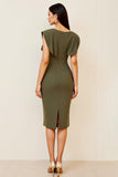 Oliwkowa marszczona sukienka bodycon midi z dekoltem w serek