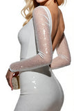 Błyszcząca biała satynowa krótka sukienka bodycon na powrót do domu