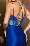 Błyszcząca krótka Royal Blue Satin Bodycon z dziurką od klucza