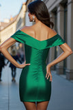 Off The Shoulder Ciemnozielona sukienka z wycięciem Bodycon Homecoming