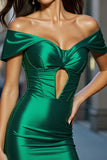 Off The Shoulder Ciemnozielona sukienka z wycięciem Bodycon Homecoming