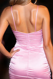 Różowa satynowa sukienka na cienkie ramiączka bodycon na krótkie ramiączka powrotu do domu