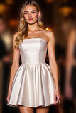 Ivory Satin A Line Krótka Sukienka Na Powrót Do Domu