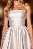 Ivory Satin A Line Krótka Sukienka Na Powrót Do Domu
