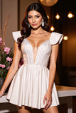 Błyszczący gorset w kolorze kości słoniowej A line Cap Sleeves Homecoming Dress