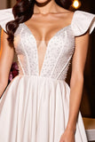 Błyszczący gorset w kolorze kości słoniowej A line Cap Sleeves Homecoming Dress