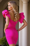 Fuksja Bodycon Dekolt W Szpic Ruched Homecoming Sukienka