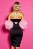 sukienka bodycon mini bez ramiączek z piórami