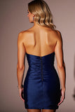 Granatowa plisowana sukienka bodycon w kształcie serca na powrót do domu