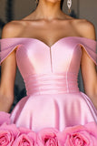 Off The Shoulder Różowa sukienka na powrót do domu z kwiatami 3D