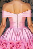 Off The Shoulder Różowa sukienka na powrót do domu z kwiatami 3D