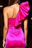Sukienka na jedno ramię z falbankami bodycon fuksja Homecoming