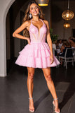 Halter Tiered A Line Homecoming Dress Z Cekinami