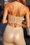 Złota sukienka bodycon mini bez ramiączek na powrót do domu