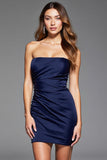 Bez ramiączek granatowa prosta sukienka bodycon na powrót do domu