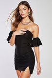 krótka sukienka bodycon bez ramiączek z rękawami