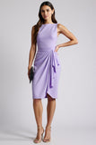 Ruched Bodycon Bateau Neck Fioletowa Sukienka Robocza