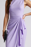 Ruched Bodycon Bateau Neck Fioletowa Sukienka Robocza