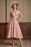 Dusty Rose A Line Midi Sukienka Dla Matki Panny Młodej