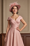 Dusty Rose A Line Midi Sukienka Dla Matki Panny Młodej