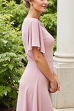 Dusty Rose Sheath Satyna Długa Sukienka Dla Matki Panny Młodej
