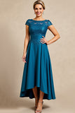 Peacock Blue Linia Długa sukienka dla matki panny młodej z koronką