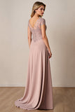 Dusty Rose A Line Satynowa Długa Sukienka Dla Matki Panny Młodej Z Koronką