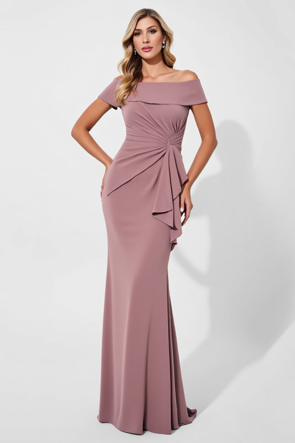 Vintage Mauve Mermaid Satyna Długa Sukienka Matki Panny Młodej Z Szarfą