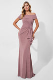 Vintage Mauve Mermaid Satyna Długa Sukienka Matki Panny Młodej Z Szarfą