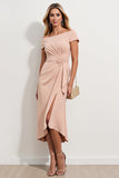 Off the Shoulder Sheath Morelowa Marszczenia Midi Sukienka dla matki panny młodej z rozcięciem