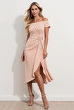 Off the Shoulder Sheath Morelowa Marszczenia Midi Sukienka dla matki panny młodej z rozcięciem