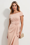Off the Shoulder Sheath Morelowa Marszczenia Midi Sukienka dla matki panny młodej z rozcięciem