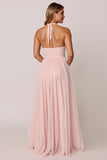 Halter Candy Pink A Line Sukienka dla druhny bez rękawów