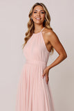Halter Candy Pink A Line Sukienka dla druhny bez rękawów