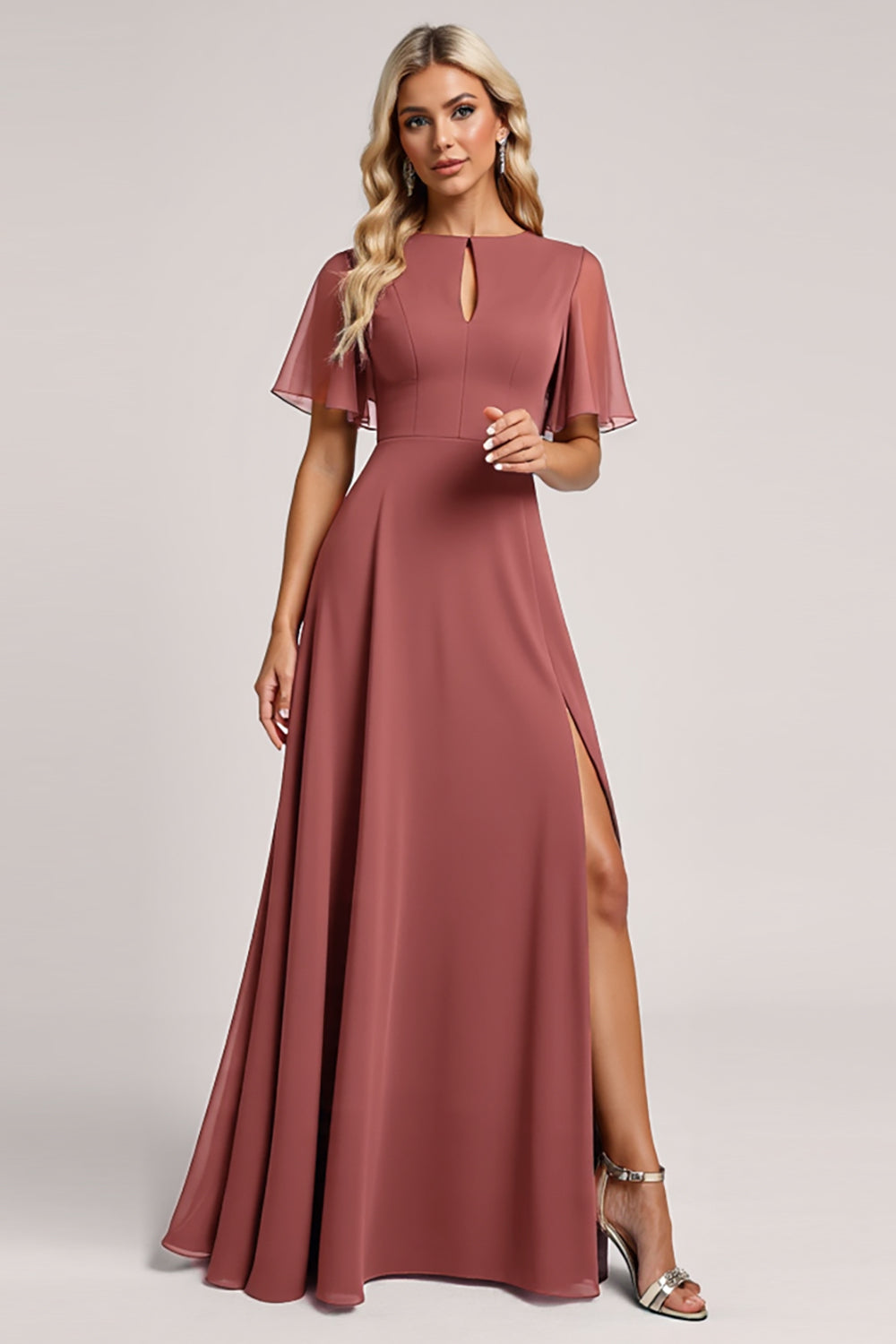 Vintage Mauve A Line Szyfonowa sukienka dla druhny