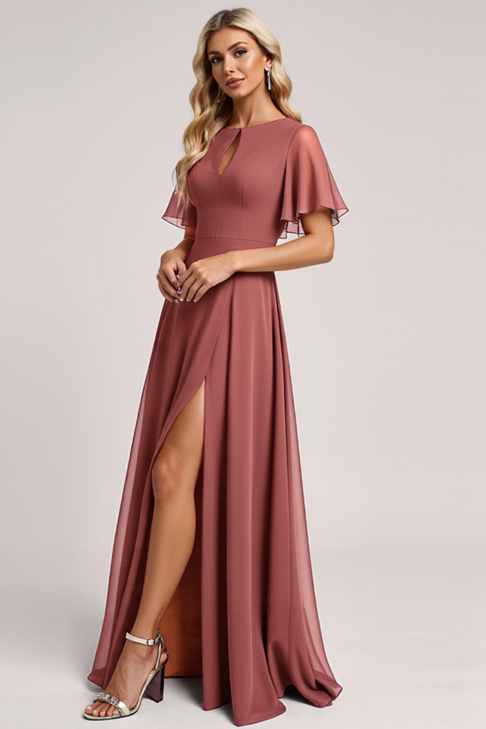 Vintage Mauve A Line Szyfonowa sukienka dla druhny