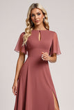 Vintage Mauve A Line Szyfonowa sukienka dla druhny