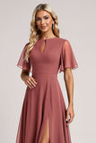 Vintage Mauve A Line Szyfonowa sukienka dla druhny
