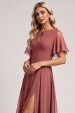Vintage Mauve A Line Szyfonowa sukienka dla druhny
