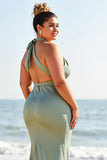 Eukaliptus Plus Size Syrenka Długa Sukienka Druhny Z Rozcięciem