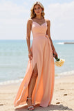 Sunset Chiffon A Line Długa Sukienka Druhny Z Rozcięciem