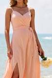 Sunset Chiffon A Line Długa Sukienka Druhny Z Rozcięciem