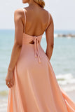 Sunset Chiffon A Line Długa Sukienka Druhny Z Rozcięciem