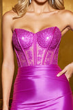 Błyszcząca fuksja bez ramiączek bodycon gorset sukienka na powrót do domu