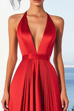 Halter Red A Line Dekolt W Serie Satynowa Sukienka Wizytowa