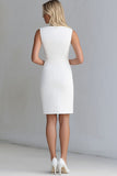 Ivory Bodycon Satynowa Krótka Sukienka Robocza Z Dekoltem W Szpic