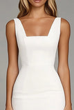 Ivory Satin Bodycon Krótka Sukienka Robocza Z Falbankami